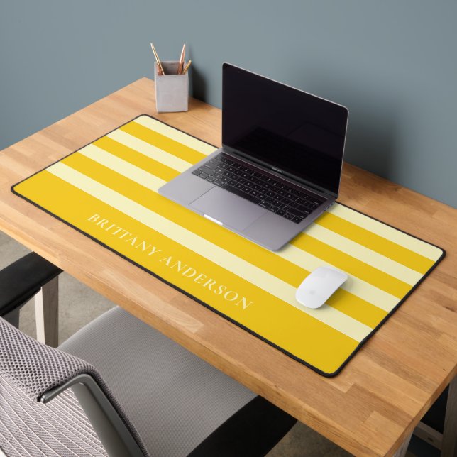 Golden Yellow & Pastel Yellow Stripes Pattern Name Desk Mat (Office 2)