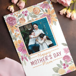 Golden Yellow Pink Sage Green Floral Mother's Day Holiday Card<br><div class="desc">This elegant and pretty Mother's Day card is perfect for your lovely mother. It features golden yellow, chestnut brown, pink, and sage green watercolor flowers and leaves with a feature of photograph on top of a simple white background. Customise the message to say whatever you'd like. It's modern, unique, artsy,...</div>