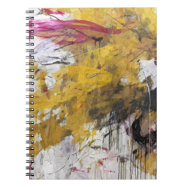 Golden Yellow Pink White Abstract Drip Notebook (Front)