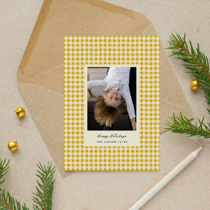 Golden Yellow Playful Hand-Drawn Chequered Photo Holiday Card