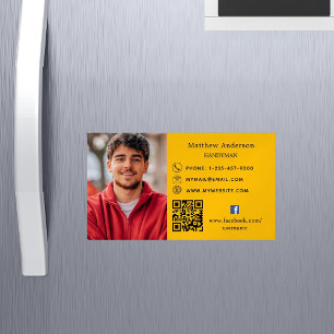 Golden yellow repairs photo QR code handyman Magnetic Business Card