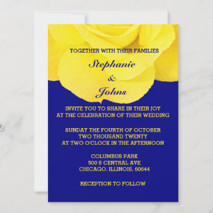 Golden Yellow Rose Gold Navy Blue Floral Colourful Invitation