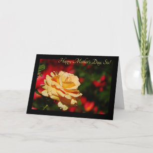 Golden Yellow Rose With Red / Sister Mother's Day Card