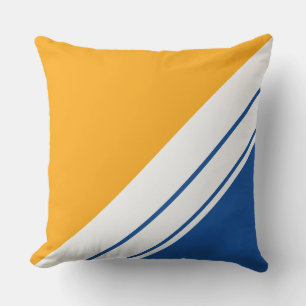 Golden Yellow Royal Blue Diagonal White Stripes Cushion