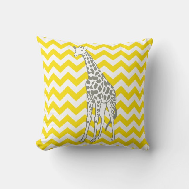 Golden Yellow Safari Chevron with Pop Art Giraffe Cushion (Front)