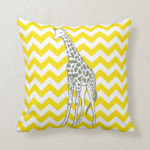 Golden Yellow Safari Chevron with Pop Art Giraffe Cushion