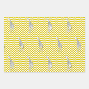 Golden Yellow Safari Chevron with Pop Art Giraffe Wrapping Paper Sheet