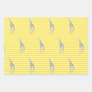 Golden Yellow Safari Chevron with Pop Art Giraffe Wrapping Paper Sheet