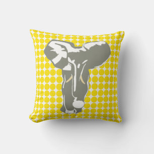 Golden Yellow Safari Dot with Pop Art Elephant Cushion
