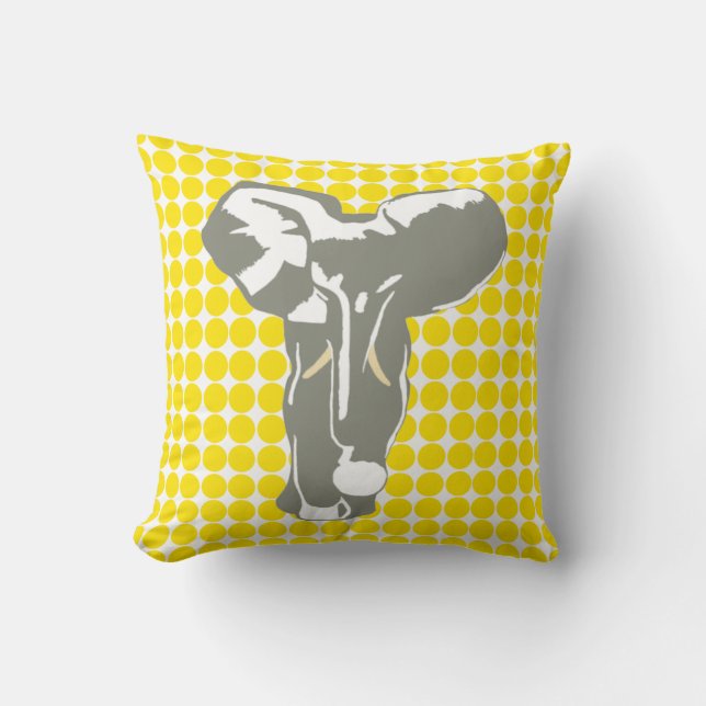 Golden Yellow Safari Dot with Pop Art Elephant Cushion (Front)