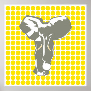 Golden Yellow Safari Dot with Pop Art Elephant Poster