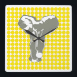 Golden Yellow Safari Dot with Pop Art Elephant Square Wall Clock<br><div class="desc">Mod polka dot pattern in Emporio Moffa's "Safari" color palette with Pop Art Elephant design on front and plain dots on back.</div>