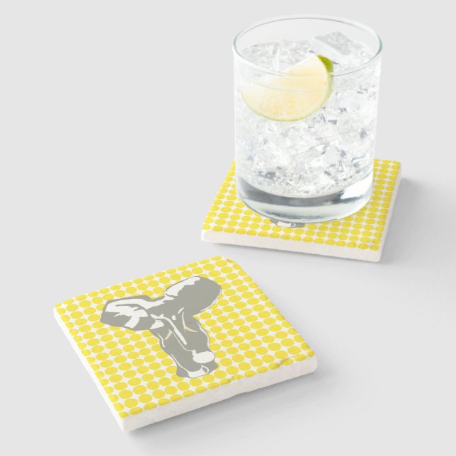Golden Yellow Safari Dot with Pop Art Elephant Stone Coaster (Side)