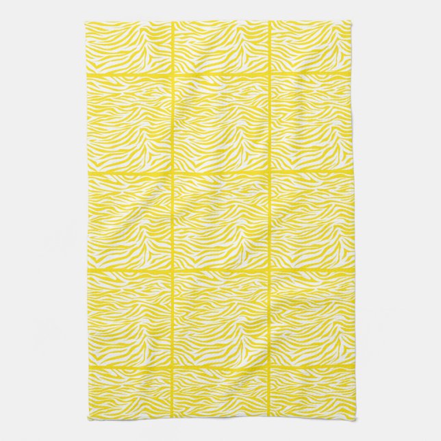 Golden Yellow Safari Zebra, tiled design Tea Towel (Vertical)