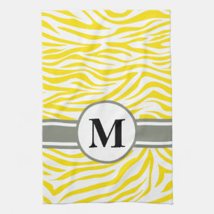 Golden Yellow Safari Zebra with monogram Tea Towel