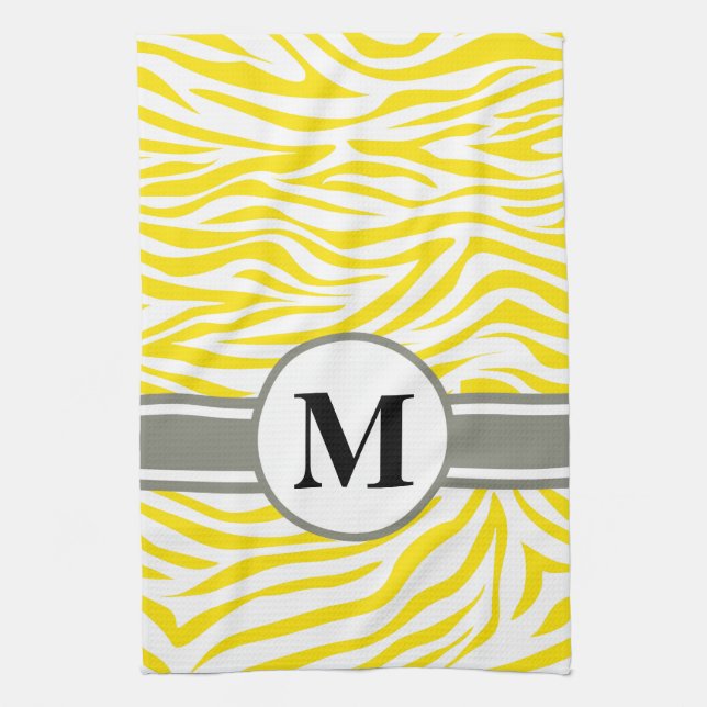Golden Yellow Safari Zebra with monogram Tea Towel (Vertical)