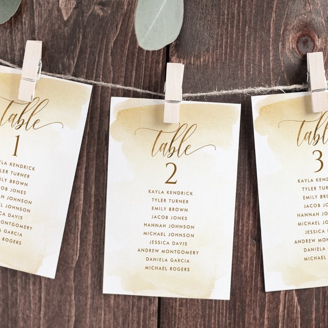 Golden Yellow, Seating Plan Cards with Guest Names (Creator Uploaded)