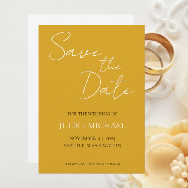 Golden Yellow Simple Style Wedding Save The Date (In Situ Wedding)