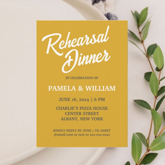Golden Yellow Simple Wedding Rehearsal Dinner Invitation (In Situ Wedding)