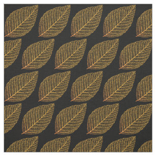 Golden Yellow Skeleton Leaf Pattern Over Black Fabric