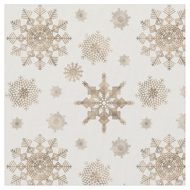 Golden Yellow Snowflakes Pattern Fabric (Close Up)