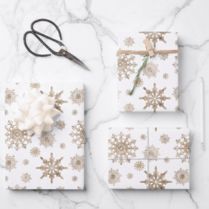 Golden Yellow Snowflakes Pattern Wrapping Paper Sheet