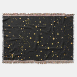 Golden Yellow Stars Black Night Sky Throw Blanket