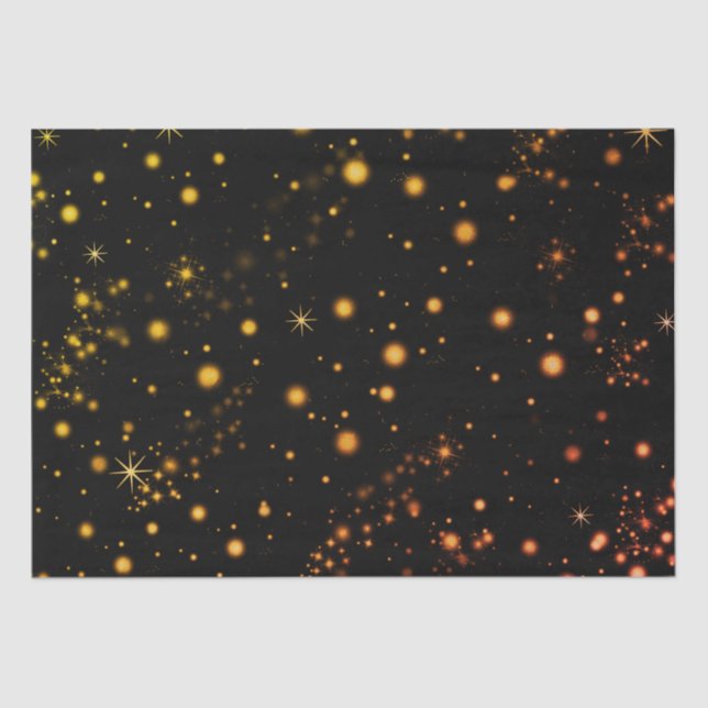 Golden Yellow Stars Black Night  Tissue Paper (Front)