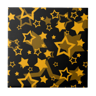 Golden Yellow Stars Glitter Design Ceramic Tile