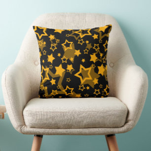 Golden Yellow Stars Glitter Design Cushion