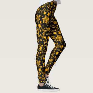 Golden Yellow Stars Glitter Design  Leggings