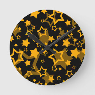 Golden Yellow Stars Glitter Design  Round Clock