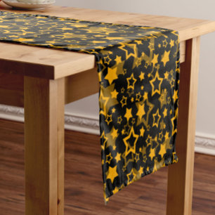 Golden Yellow Stars Glitter Design Short Table Runner