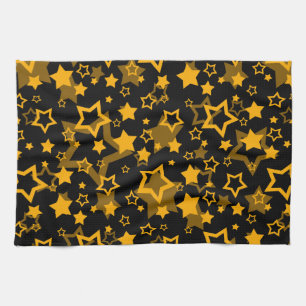 Golden Yellow Stars Glitter Design Tea Towel