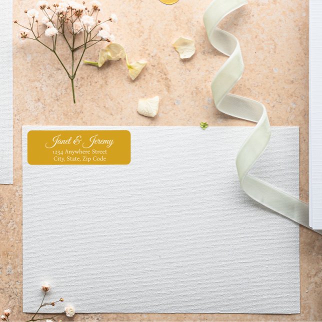 Golden Yellow Stylised Name Wedding Return Address Label (In Situ Wedding)
