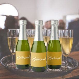 Golden Yellow Stylised Script Wedding Bridesmaid Sparkling Wine Label