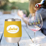 Golden Yellow Stylised Wedding Groomsman Name<br><div class="desc">Gift your wedding Best Man with this trendy and personalised, stainless steel wine tumbler with his name in stylised script inside a white, oval design. Background colour and script is a golden yellow. Perfect for a bachelor party as well! Personalise your wine tumbler by editing and replacing name with desired...</div>