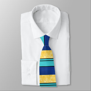 Golden Yellow Teal Blue Stripes Tie