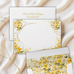 Golden Yellow Tiara Floral Butterflies Quinceañera Envelope