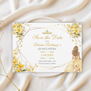 Golden Yellow Tiara Floral Butterflies Quinceañera Save The Date