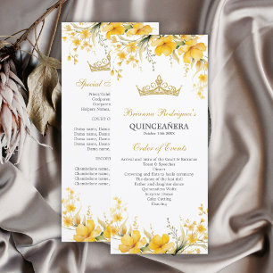 Golden Yellow Tiara Floral Quinceañera Program