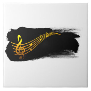 Golden-Yellow Treble Clef Music Design Ceramic Tile