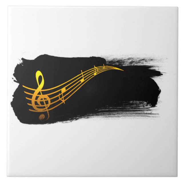 Golden-Yellow Treble Clef Music Design Ceramic Tile (Front)