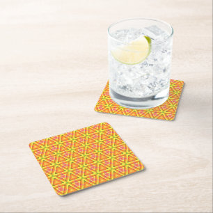 Golden Yellow Triangle Pattern Square Paper Coaster