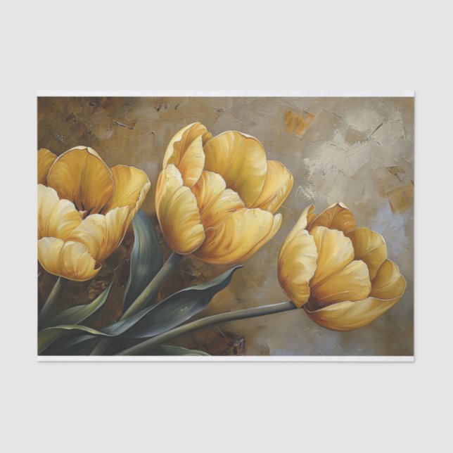 Golden Yellow Tulips Oil Painting Decoupage Tissue Paper (Front)