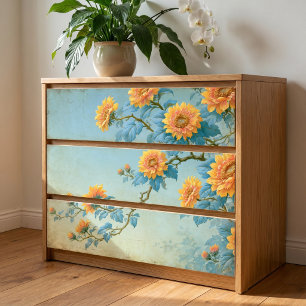 Golden Yellow Vintage Sunflower Branch Decoupage Tissue Paper