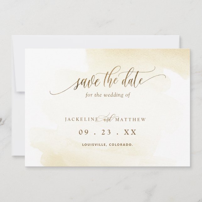 Golden Yellow Wash and Calligraphy Minimal Wedding Save The Date (Front)