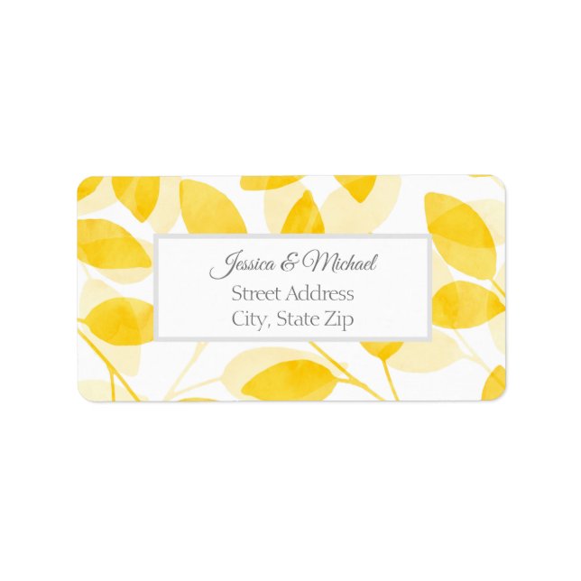 Golden Yellow Watercolor Leaves Label (Front)
