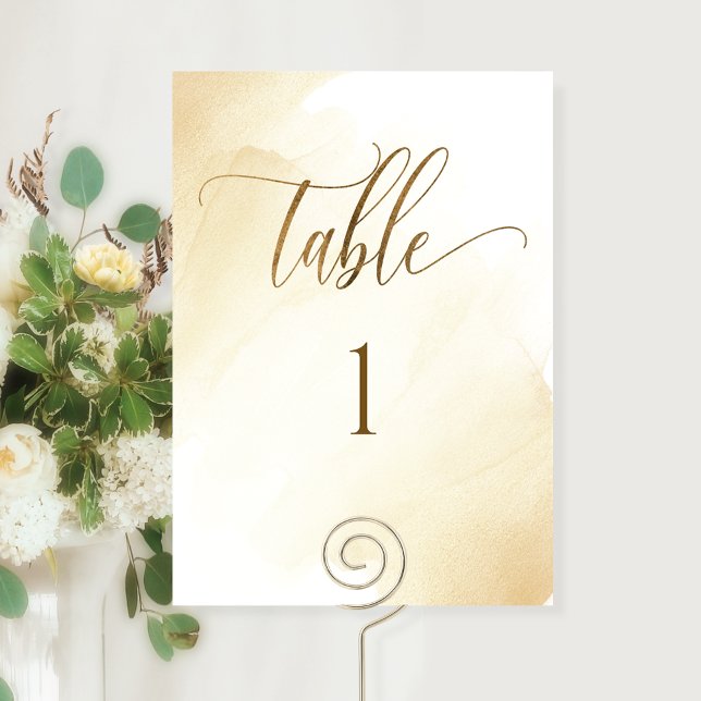 Golden Yellow Watercolor, Modern Table Number (Creator Uploaded)