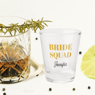 Golden Yellow Wedding Bride Squad Personalized Shot Glass
